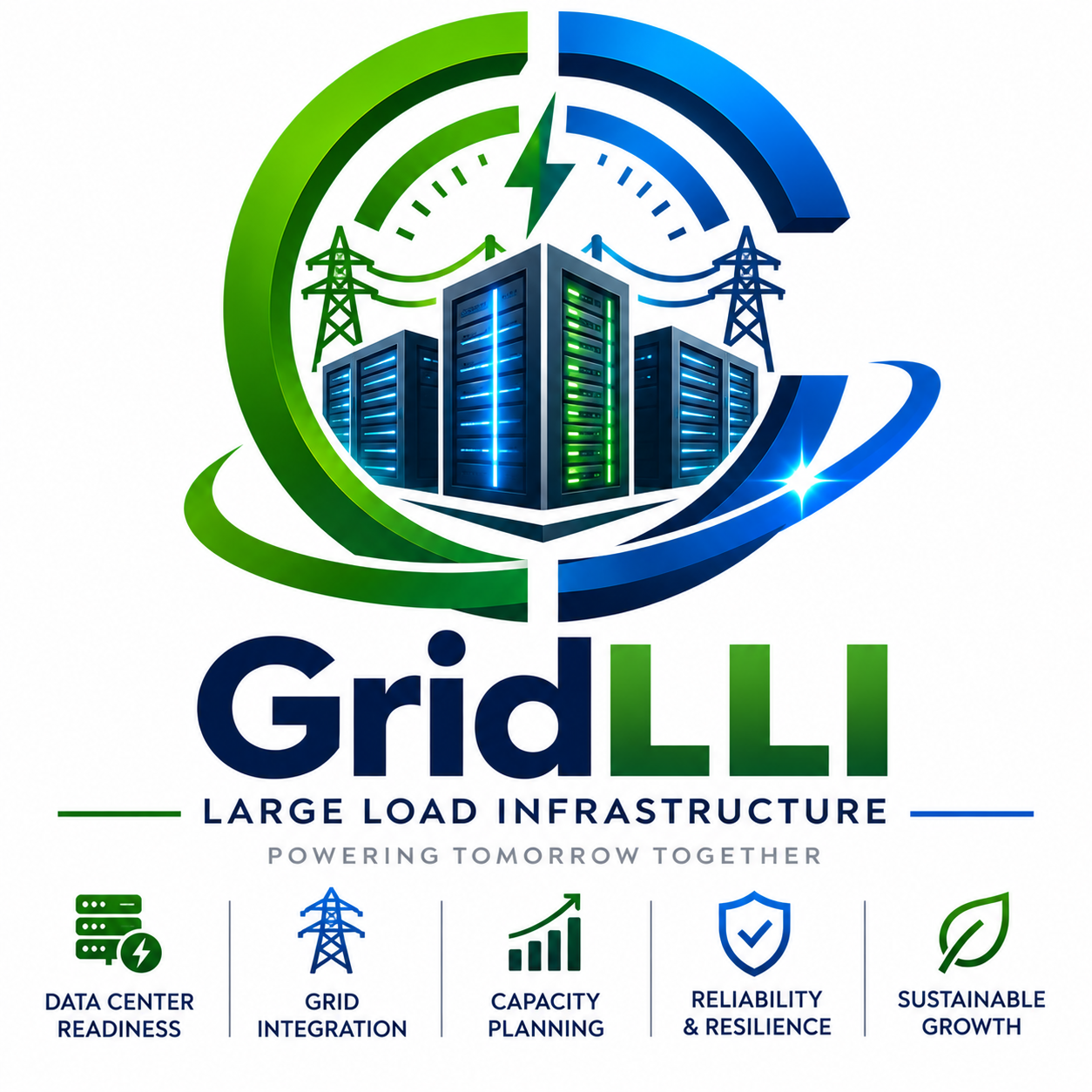 GridLLI logo, the large load infrastructure map inside GridCORTEX